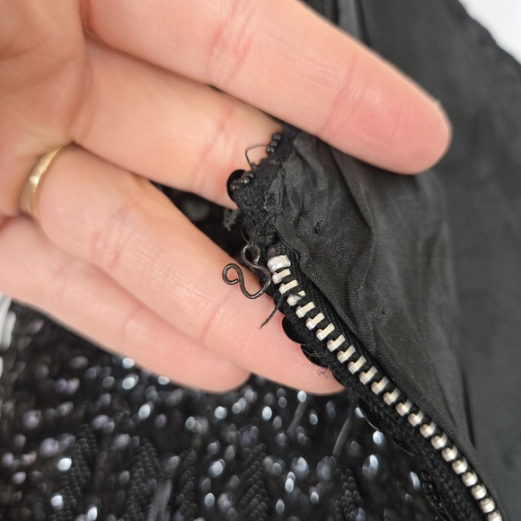 VTG 60s Heavy Beaded & Sequin Scoop Neck Glam Rock Women's Small Lambs Wool Silk - Picture 5 of 17